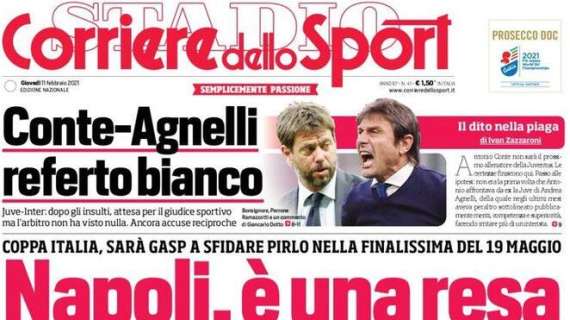 L'apertura del Corriere dello Sport: "Napoli, è una resa". Azzurri fuori dalla Coppa Italia