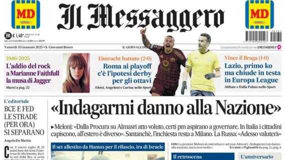 Il Messaggero apre con l'Europa League: "Roma ai playoff. Lazio primo ko ma resta prima"