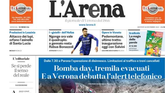 L'Arena titola: "Ngonge ora vale il quadruplo: a gennaio resta. Rebus Bonazzoli"