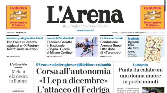 L'Arena titola: "Vittoria in rimonta, Venezia ko. L'Hellas riparte con il derby"