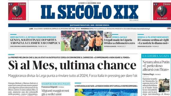 Il Genoa cade a Monza, Il Secolo XIX apre così: "Solito finale, la classifica si complica"