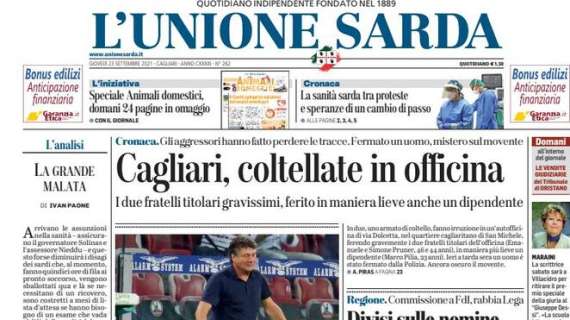 L'Unione Sarda in prima pagina sul ko del Cagliari: "Con l'Empoli disastro rossoblù"