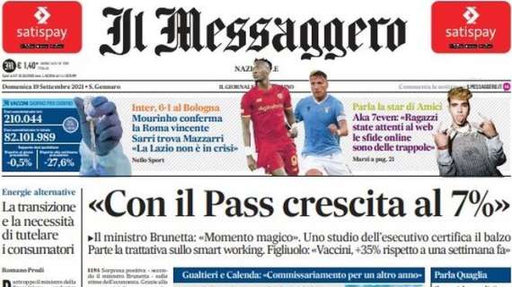 Il Messaggero in apertura: "Mourinho conferma la Roma vincente, Sarri trova Mazzarri