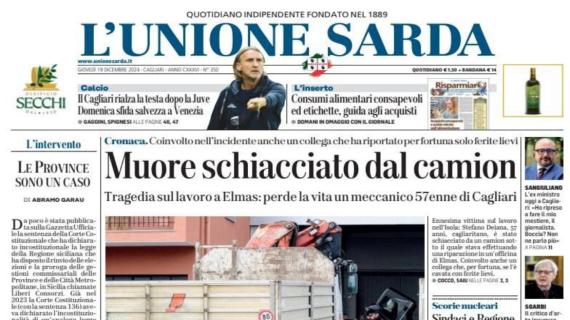 L'Unione Sarda titola: "Il Cagliari rialza la testa dopo la Juve. Domenica sfida salvezza a Venezia"