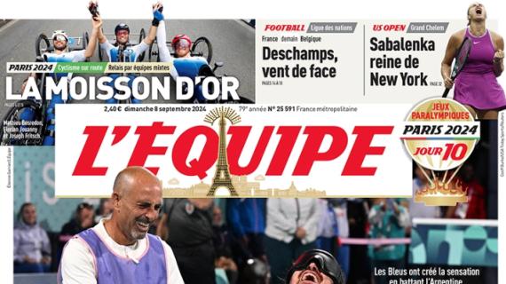 L'Equipe in taglio alto di prima pagina: "Deschamps, vento contrario"