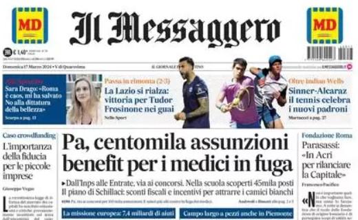 Il Messaggero: "La Lazio si rialza: vittoria per Tudor. Frosinone nei guai"