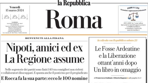 La Repubblica di Roma in prima pagina: "Lazio, Immobile e la moglie insultati in strada"