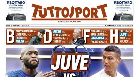 Tuttosport in apertura: "Juve vs Lukaku ma CR7 parte"