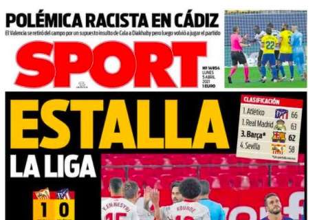 Sport: "LaLiga si infiamma". Atletico sconfitto a Siviglia, stasera il Barça può andare a -1