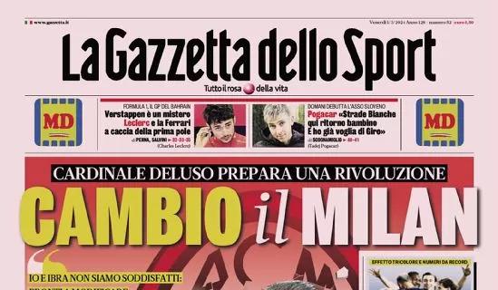 La prima pagina de La Gazzetta dello Sport apre con Cardinale: "Cambio il Milan"
