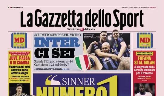 La prima pagina de La Gazzetta dello Sport dopo il 2-0 all'Empoli: "Inter ci sei"