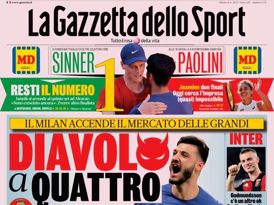 La Gazzetta dello Sport in apertura sul mercato del Milan: "Diavolo a quattro"