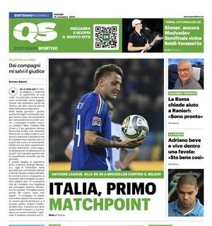 Nations League, l'Italia sfida il Belgio. QS in prima pagina: "Primo match point" 