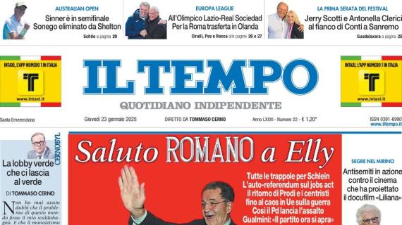 Il Tempo: "All'Olimpico Lazio-Real Sociedad, per la Roma trasferta in Olanda"