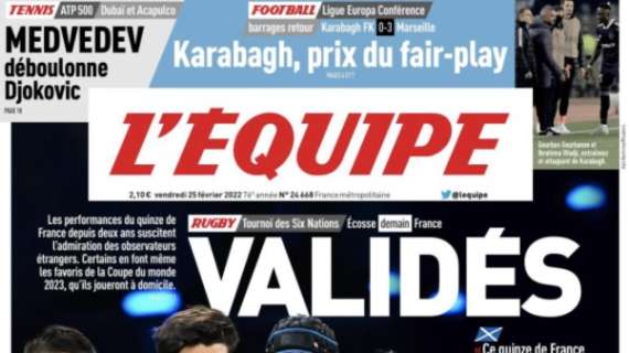 L'Equipe in prima pagina dopo il 3-0 dell'OM: "Qarabag, premio del fair play"