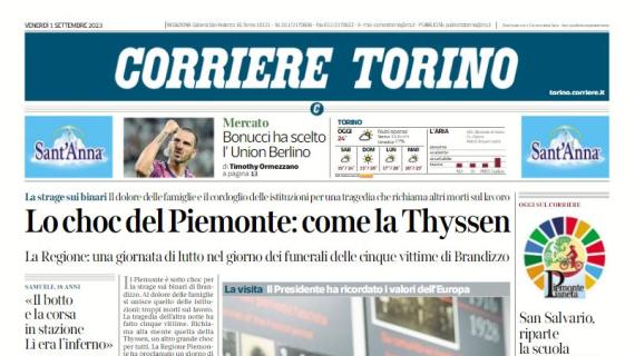 La prima pagina del Corriere di Torino titola: "Bonucci ha scelto l'Union Berlino"