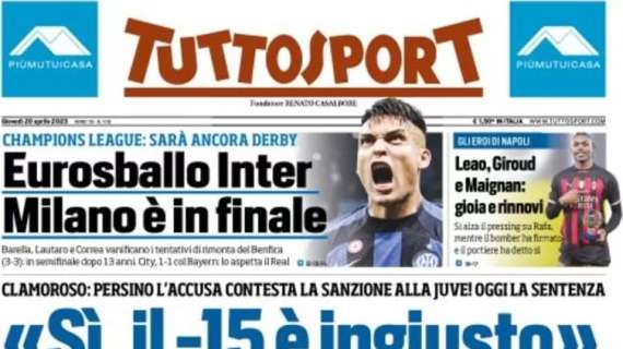 Tuttosport in apertura con le parole dell'accusa: "Sì, il -15 alla Juve è ingiusto"