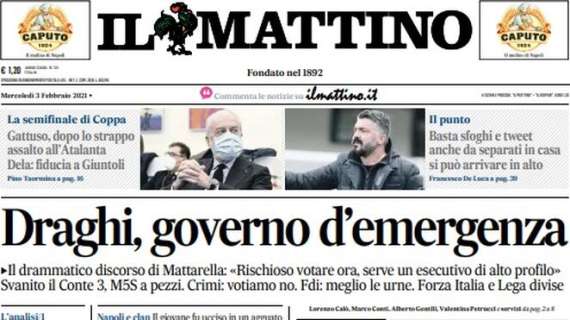 Il Mattino: "Gattuso, dopo lo strappo assalto all'Atalanta. DeLa: fiducia a Giuntoli"