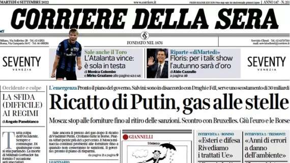 Il Corriere della Sera in apertura sul 2-0 della Dea al Monza: “L’Atalanta vince: è sola in testa”