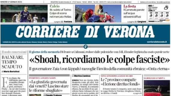 Corriere di Verona: "Ilic subito al Torino, colpo di scena nel mercato Hellas"