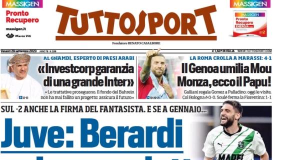 Tuttosport in apertura sulle mosse bianconere a gennaio: "Juve, Berardi colpo Scudetto"