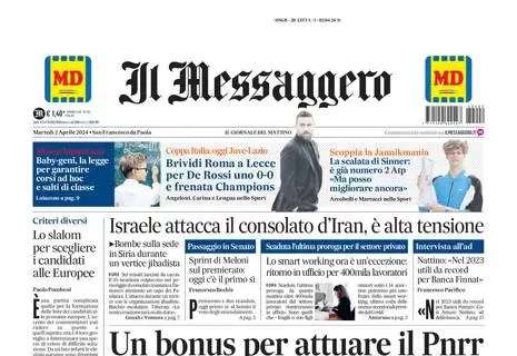 Il Messaggero apre: "Brividi Roma a Lecce, per De Rossi uno 0-0 e frenata Champions"