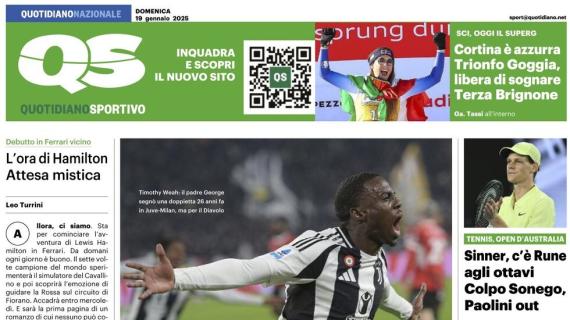 La prima pagina di QS sul 2-0 dello Stadium: "Che Juve: Weah stende il Milan"