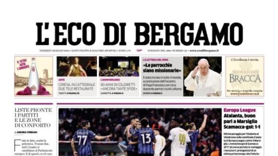 L'Eco di Bergamo titola sull'Atalanta: "Scamacca-gol, buon pari a Marsiglia"