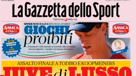 L'apertura de La Gazzetta dello Sport. "Juve di lusso. Assalto finale a Todibo e Koopmeiners"