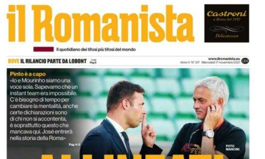 L'apertura de Il Romanista con le parole di Tiago Pinto su Mourinho: "Allineati"