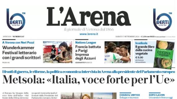 L'Arena in taglio alto: "Francia battuta a Parigi. Impresa degli azzurri"