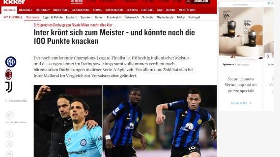 Inter campione nel derby, le aperture tedesche: "Vince e può ancora superare i 100 punti"